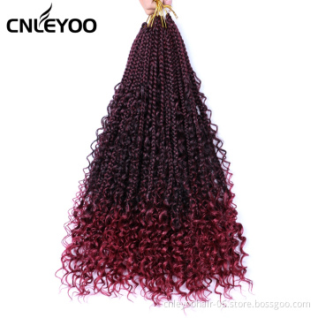 Factory 18" Bohemian Box Braids Bohemian Crochet Hair (12 Roots/piece) Curly End Crochet Box Braiding Hair Extension for Women